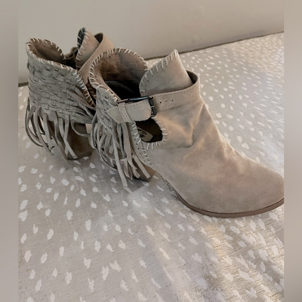 Fringed Suede Ankle Boots - Tan by Very G size 9